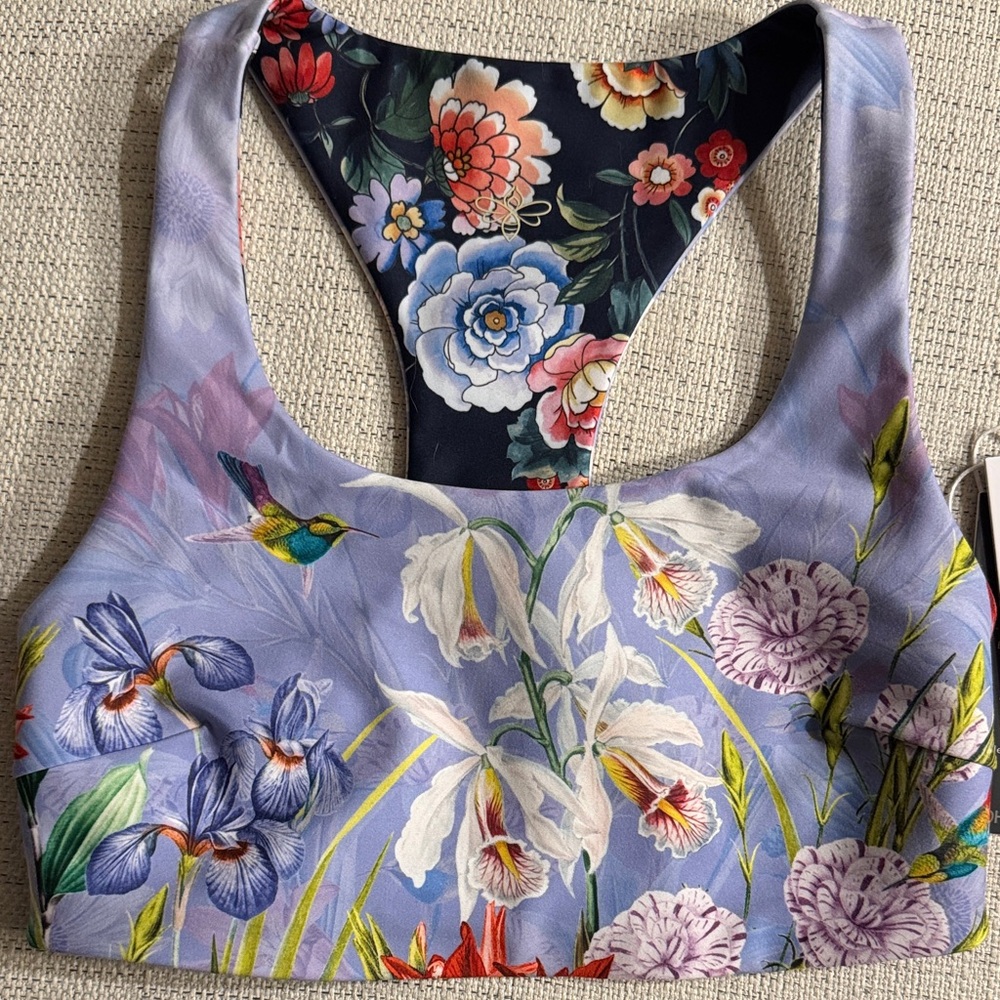 Johnny Was Floral Sports Bra - Blue and Multicolor